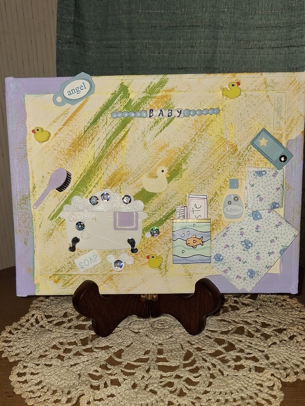 Handcrafted Baby Bath-Themed Wall Art - Pastel Yellow and Lavender